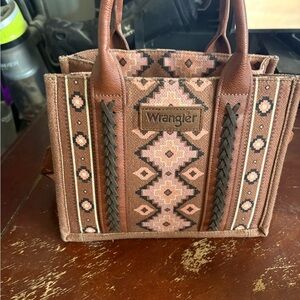 Wrangler Brown and Pink Geometric Tote Bag